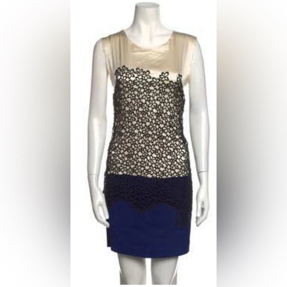 3.1 Phillip Lim cream and navy silk mini dress with black floral overlay- size 8 - Picture 12 of 12